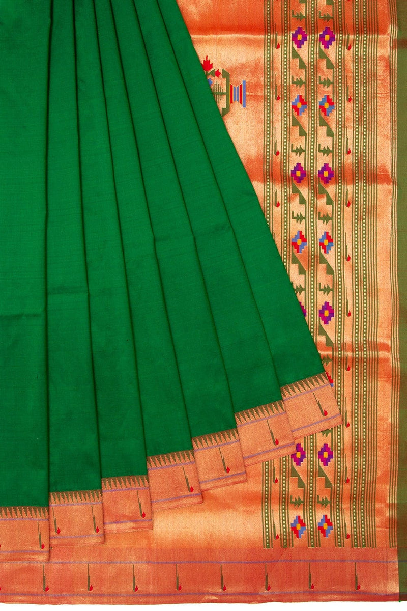 Authentic Green Yeola Woven Asawali Pure silk Paithani