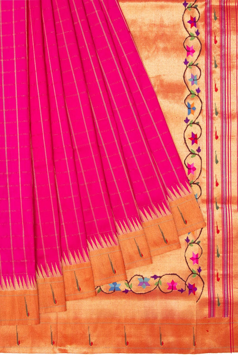 Handwoven Striped Body tawa Pallu Yeola Pure Silk Paithani