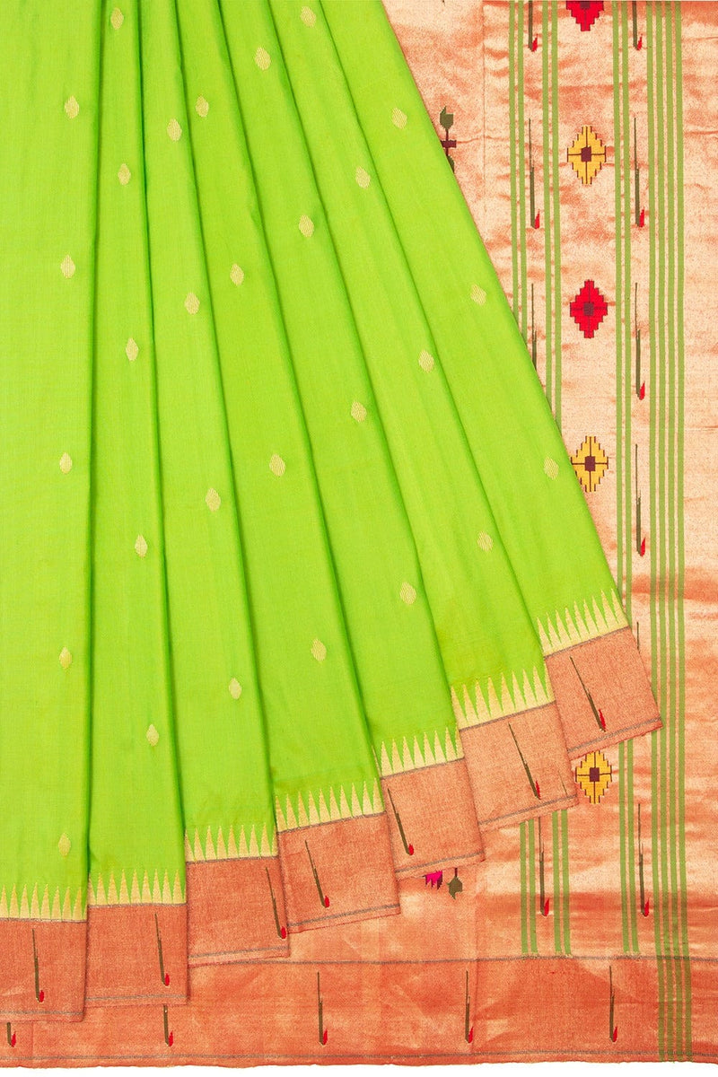 Parrot green Authentic Pure Silk Paithani