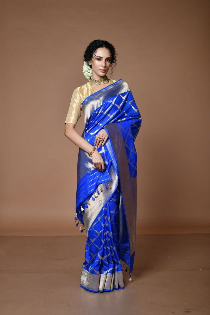 Designer Royal Blue Pure Katan mulberry Silk Banarasi Saree