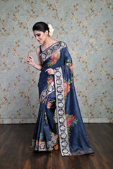 Handwoven floral Printed tussar georgette with Embroidery