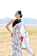 Purest Chiffon Modern Digitally Printed Black and white saree